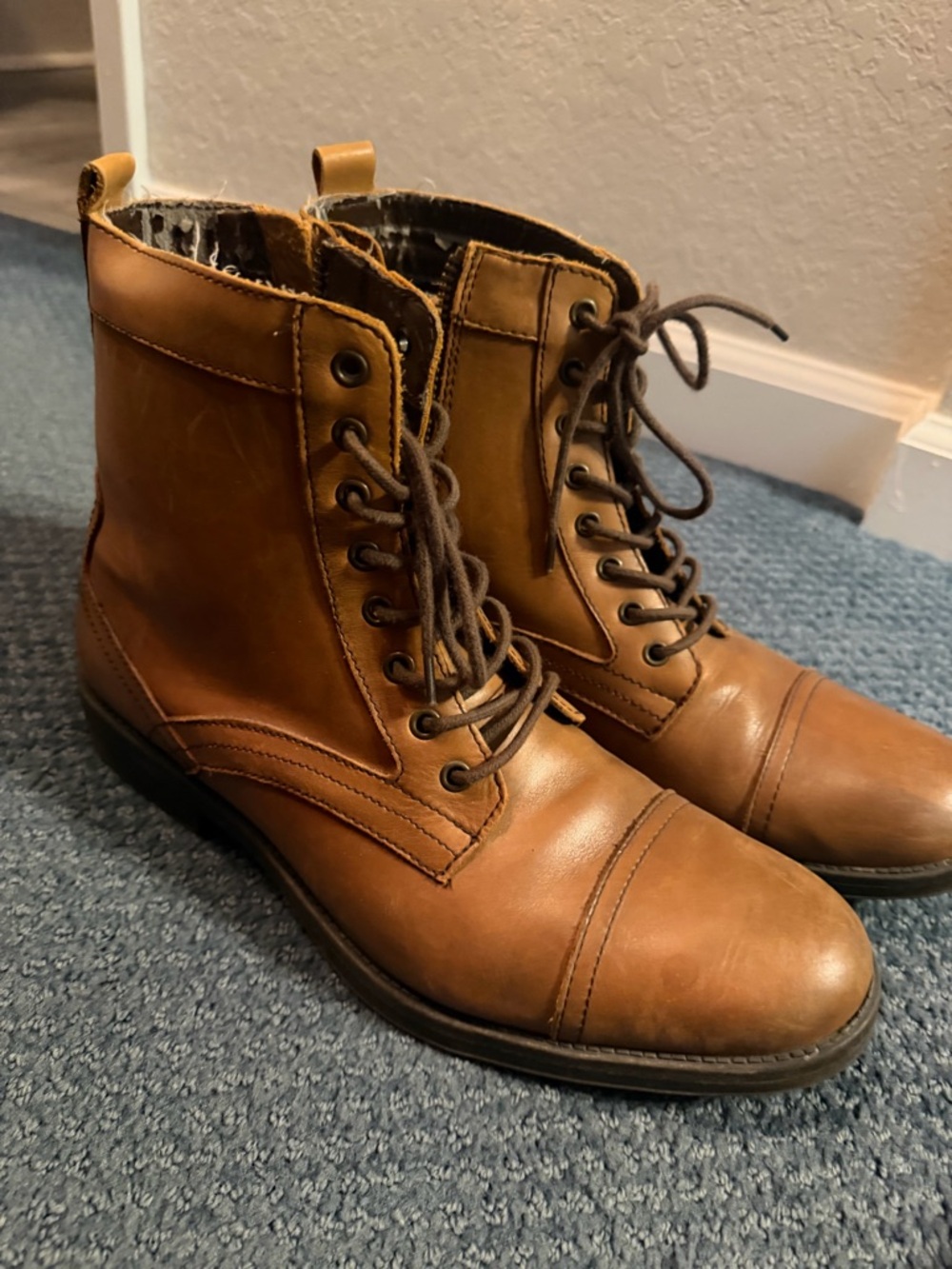 Nordstrom Men's Tan Leather Lace-Up Cap-Toe Boots